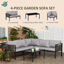 4 Piece Metal Garden Furniture Set with Tempered Glass Coffee Table