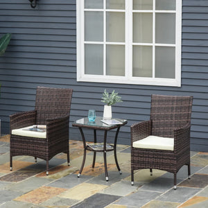 3 Piece Outdoor Rattan Bistro Set with Cushions