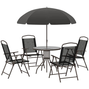 6-Piece Garden Patio Furniture Bistro Set - Folding Chairs, Table, Parasol