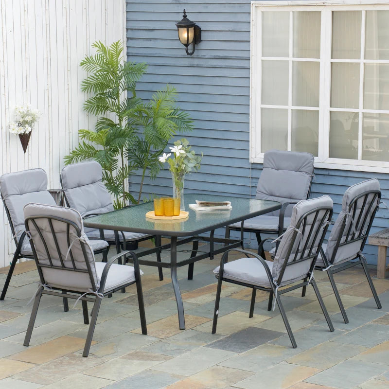 7 Piece Garden Dining Set - Outdoor Dining Table and 6 Cushioned Armchairs