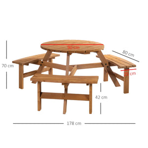 6 Seater Wooden Picnic Table and Bench Set - Round Patio Dining Set