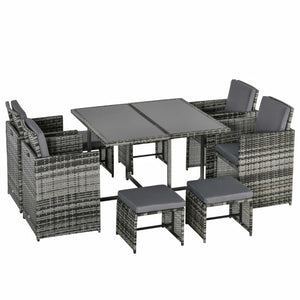 9 Pieces PE Rattan Cube Garden Furniture Set with Cushions