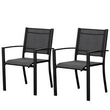 Set of 2 Outdoor Chairs - Steel Frame, Texteline Seats - Grey/Black