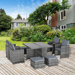 8-Seater Rattan Dining Set with Cushion Seats