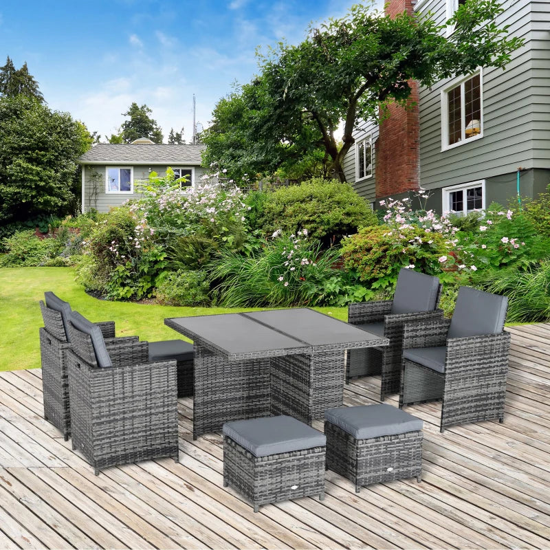 9 Pieces Rattan Cube Garden Furniture Set with Cushions