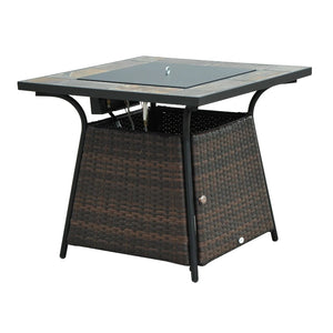 Outdoor Square Rattan Fire Pit Table with Gas Burner Heater