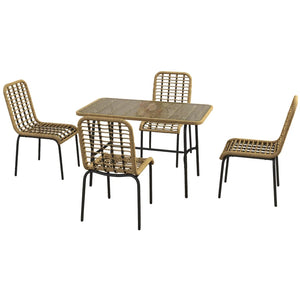 5-Piece Rattan Outdoor Dining Set w/ Glass Tabletop