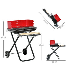 Charcoal Trolley BBQ Barbecue Grill Patio Camping Picnic Garden Party Outdoor Cooking with Windshield, Wheels Side Trays, Black/Red