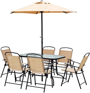 8-Piece Foldable Garden Dining Set with Parasol