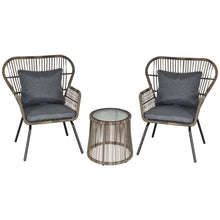 3 Piece Rattan Garden Furniture Set with Cushions