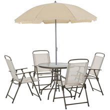 6-Piece Garden Patio Furniture Bistro Set - Folding Chairs, Table, Parasol