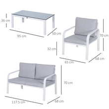 4-Piece Aluminum Patio Sofa Set - 2 Armchairs, 1 Bench, 1 Coffee Table with Cushions