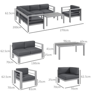 Five-Piece Aluminium Garden Sofa Set, with Glass-Top Table - Grey