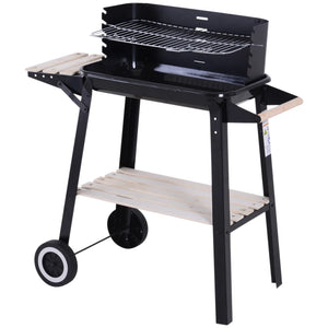 Trolley Charcoal BBQ Barbecue Grill Outdoor Patio Garden Heating Smoker with Side Trays Storage Shelf and Wheels