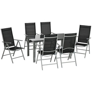 7 Piece Garden Dining Set - Outdoor Table and 6 Folding and Reclining Chairs