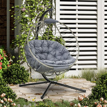 PE Rattan Swing Chair with Metal Stand & Thick Padded Cushion