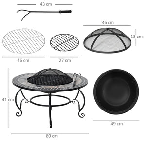  Outdoor 3-in-1 Fire Pit, BBQ Grill & Table - Mosaic Bowl