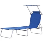 Outdoor Foldable Sun Lounger with Adjustable Backrest and Shade Awning