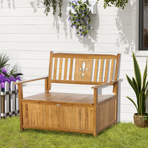 2 Seater Garden Storage Bench -Wooden Garden Bench with Armrests