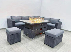 Buxton Rattan Garden Rising Corner Dining Set With Fire Pit