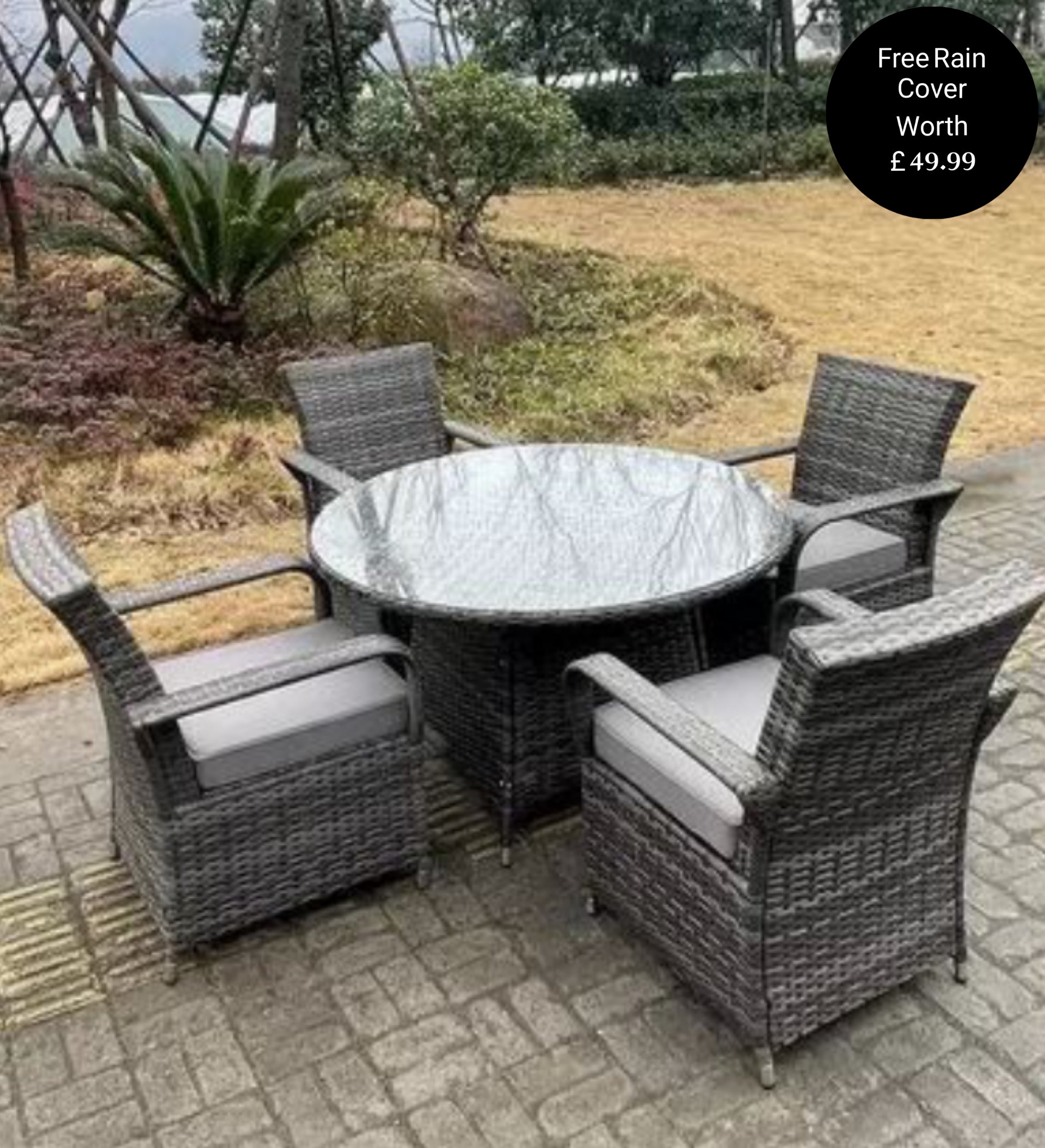 Cornwall Rattan Dining Set Table And Chair Sets Wicker Patio Outdoor 4 Chairs Plus Round Table