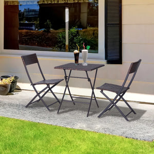 Brown Rattan Bistro Set | Table and 2 Chairs for Two