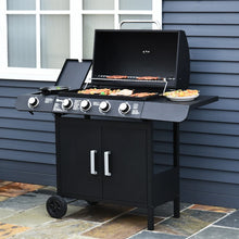 4+1 Gas Burner BBQ Grill Trolley with Smoker