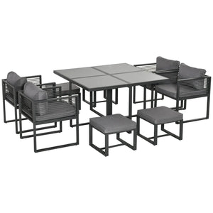 8 Seater Cube Garden Dining Set Aluminium Outdoor Furniture Set Dining Table