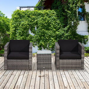 Outdoor PE Rattan Bistro Set: 3-Piece Patio Furniture with Cushions