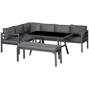 8-Seater Aluminium Outdoor Dining & Conversation Sofa Set with Bench