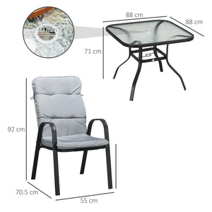 5 Pieces Square Garden Dining Set w/ Glass Dining Table