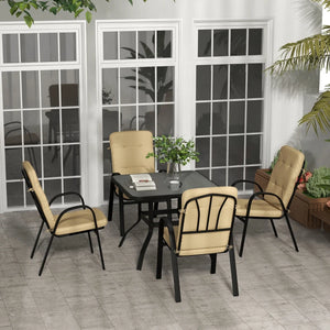 5 Pieces Outdoor Square Garden Dining Set w/ Tempered Glass Dining