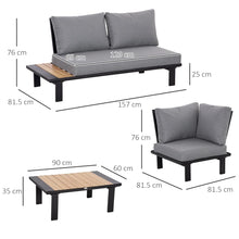 4 Pieces Aluminium Garden Furniture Set L Shape Sofa Set with Tables