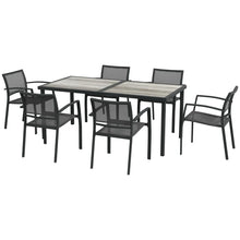 Seven-Piece Casual Outdoor Dining Set, with Wood-Effect Table - Grey