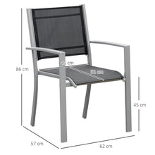 Set of 2 Outdoor Chairs - Steel Frame, Texteline Seats - Grey/Black