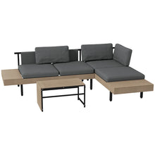 3-Piece L Shaped Garden Sofa Set with Table & Cushions