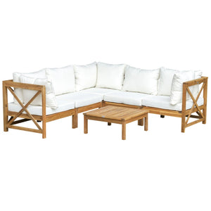 6 PCS Elegant Wood Frame Outdoor Patio Dining Set w/ Cushions