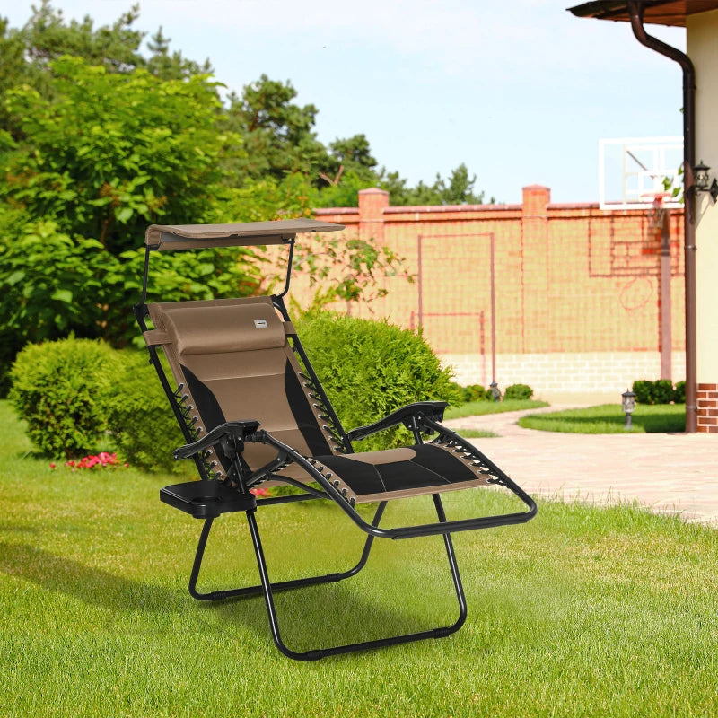 Zero Gravity Lounger Chair, Folding Reclining Patio Chair with Shade Cover, Cup Holder and Headrest for Poolside, Camping