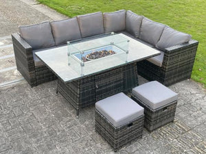 Glasgow 8 Seater Rattan Corner Set with Fire Pit