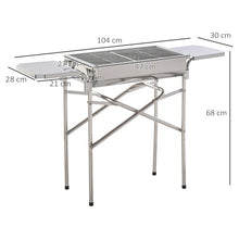 Outdoor Folding BBQ Rectangular Stainless Steel Foldable Pedestal Charcoal Barbecue Grill - Silver