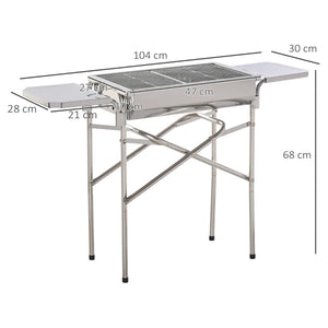 Outdoor Folding BBQ Rectangular Stainless Steel Foldable Pedestal Charcoal Barbecue Grill - Silver