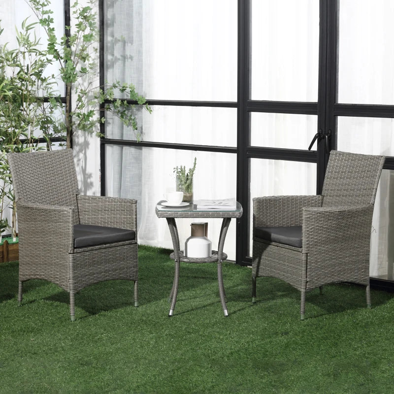 3 Piece Outdoor Rattan Bistro Set with Cushions