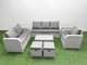 Patio PE Wicker 8-Seater Outdoor Rattan Furniture Sofa Set – Rectangular Coffee Table, Reclining Chair, Loveseat Sofa, 3-Seater Sofa, Stool, and 2 Side Tables (Light Grey)