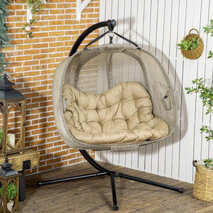 2 Seaters Double Hanging Egg Chair with Stand