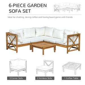 6 PCS Elegant Wood Frame Outdoor Patio Dining Set w/ Cushions