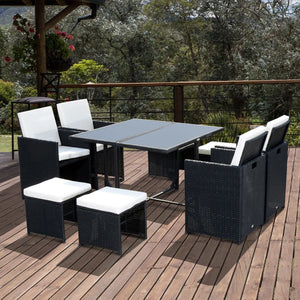 9 Pieces PE Rattan Cube Garden Furniture Set with Cushions