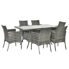 7-Piece Outdoor Rattan Dining Set - 6 Armchairs & Glass Table 