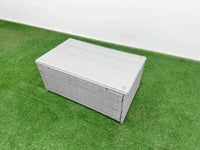 PE Rattan High Back Lounge Sofa Set – Patio Coffee Table & Chairs Set with 3-Seater Sofa, Reclining Chair, Big Footstool, and 2 Side Tables (Light Grey)