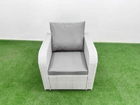 PE Rattan High Back Lounge Sofa Set – Patio Coffee Table & Chairs Set with 3-Seater Sofa, Reclining Chair, Big Footstool, and 2 Side Tables (Light Grey)