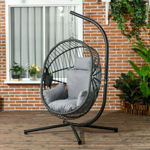 Padded Seat Hanging Egg Chair with Metal Stand